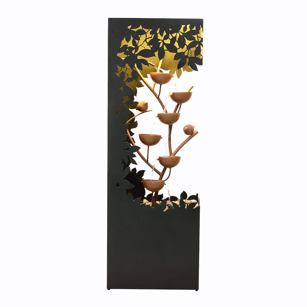 Hi-Line Gift Ltd. Black LED Fountain with Hollowed Flower & Bowl Design - Outdoor
