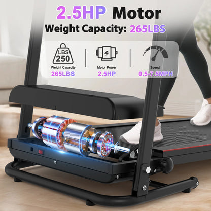 SWERTOY 2.5HP Foldable Treadmill with 3-Level Manual Incline Treadmill LED Display for Home Office 265lbs Capacity Walking Pad Jogging Running Machine
