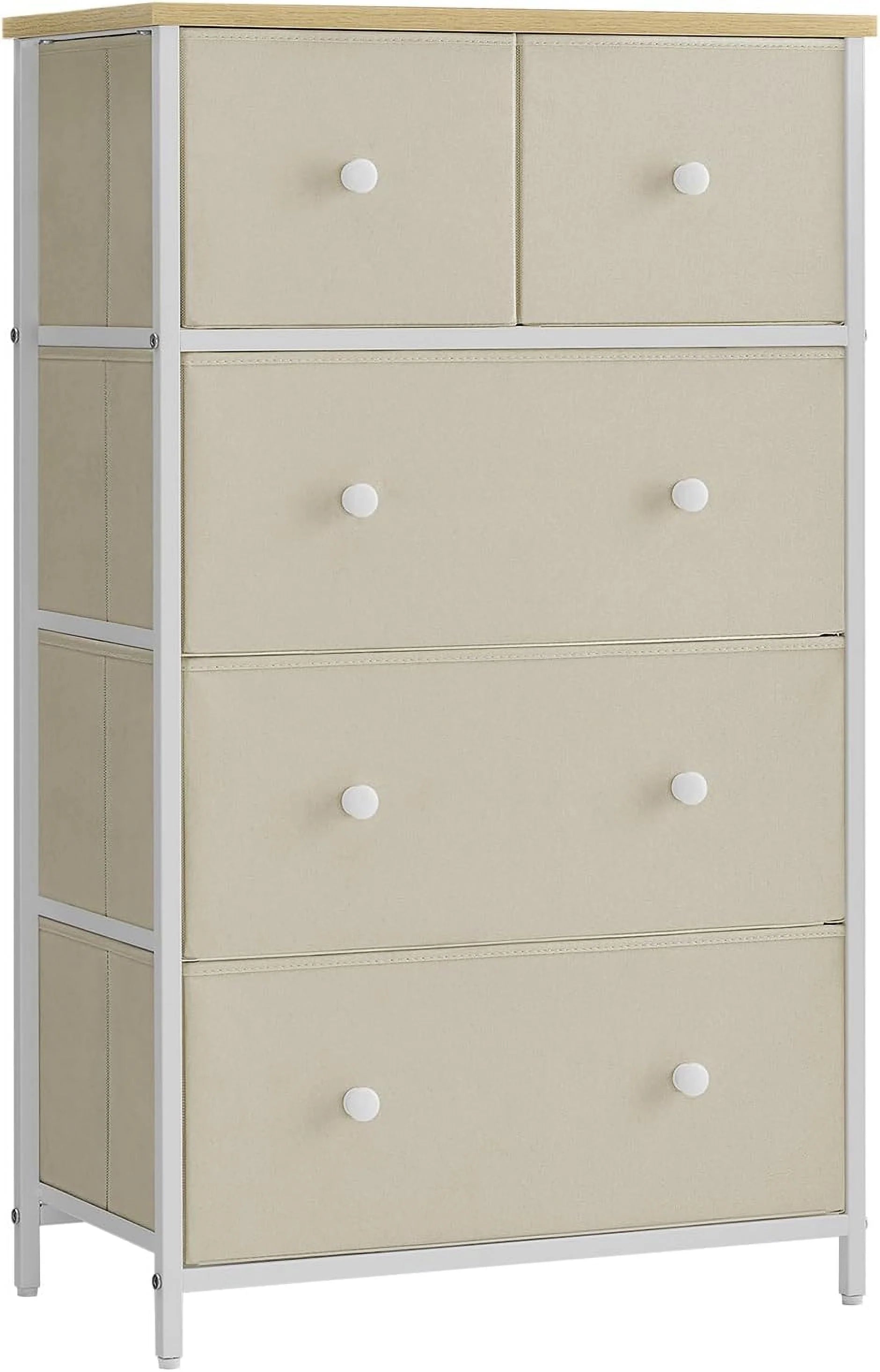 SONGMICS 5 Fabric Drawers Dresser Storage Tower with Unit for-Living-Room Hallway-Nursery Camel Yellow + Cream White