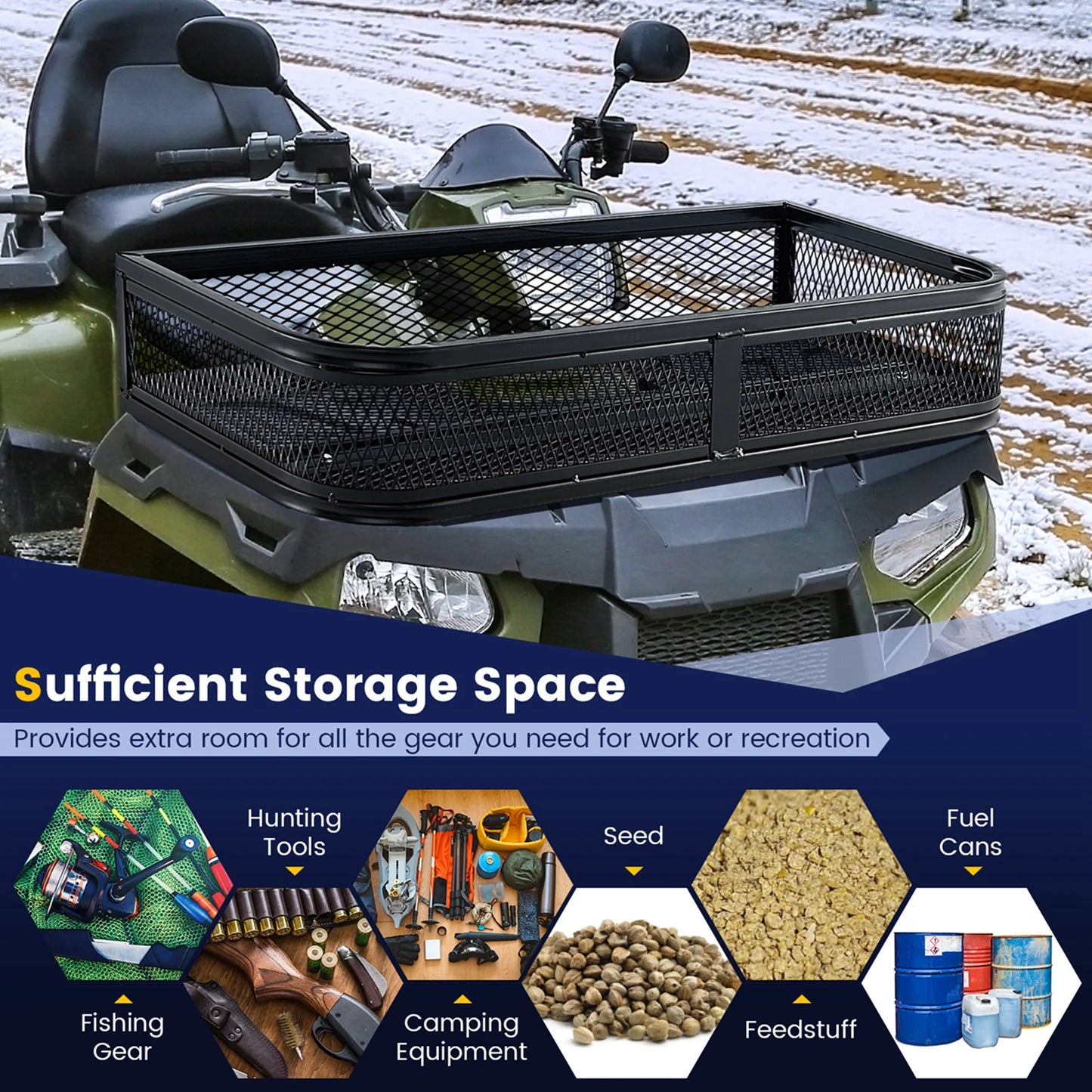 Costway Universal Front Atv Hd Steel Cargo Basket Rack Luggage Carrier