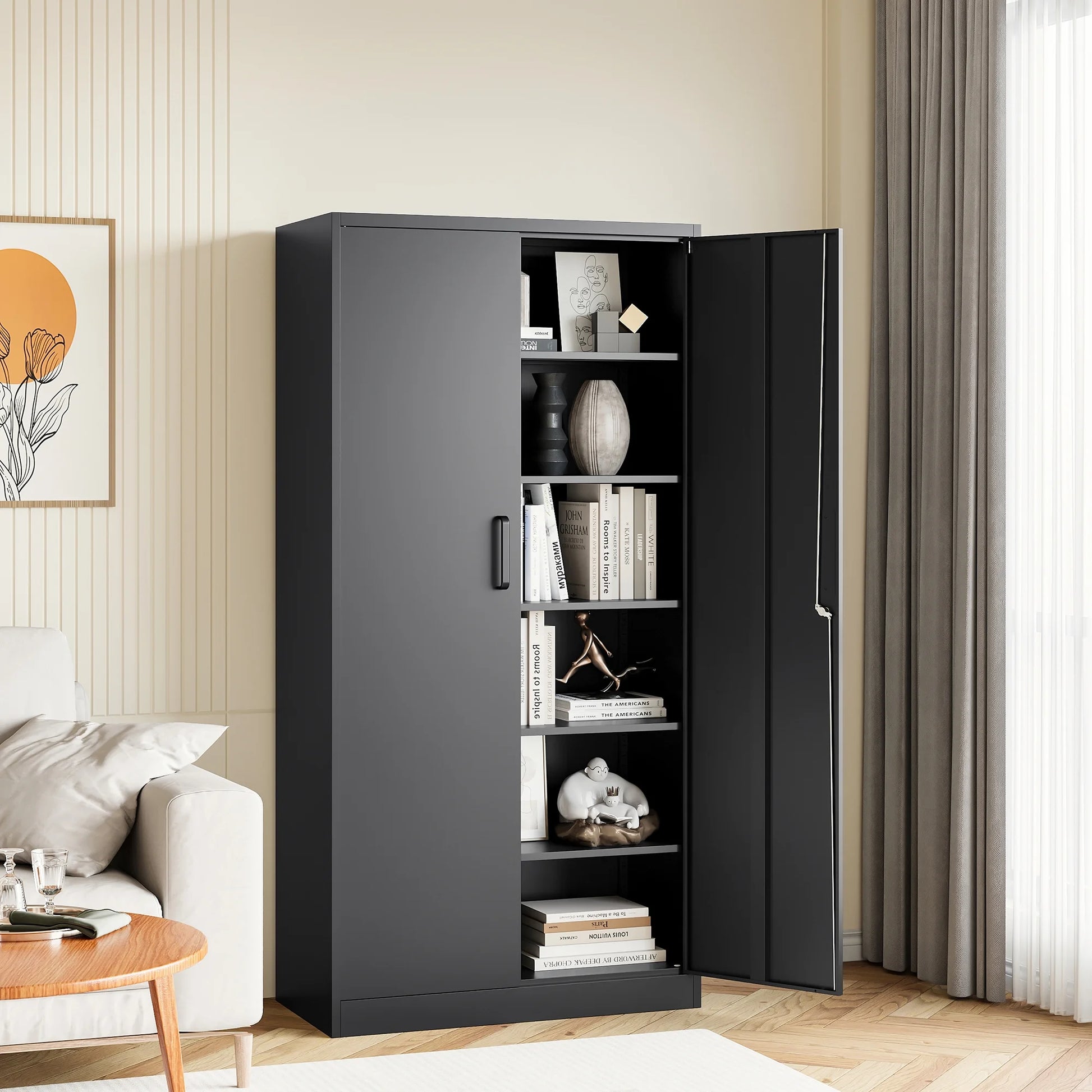 AUHUP 71" Metal Cabinet with Locking Doors and 5 Adjustable Shelves, Black Garage Storage Cabinet for Warehouse, Basement, Home Office, Tool File Storage Utility Cabinets
