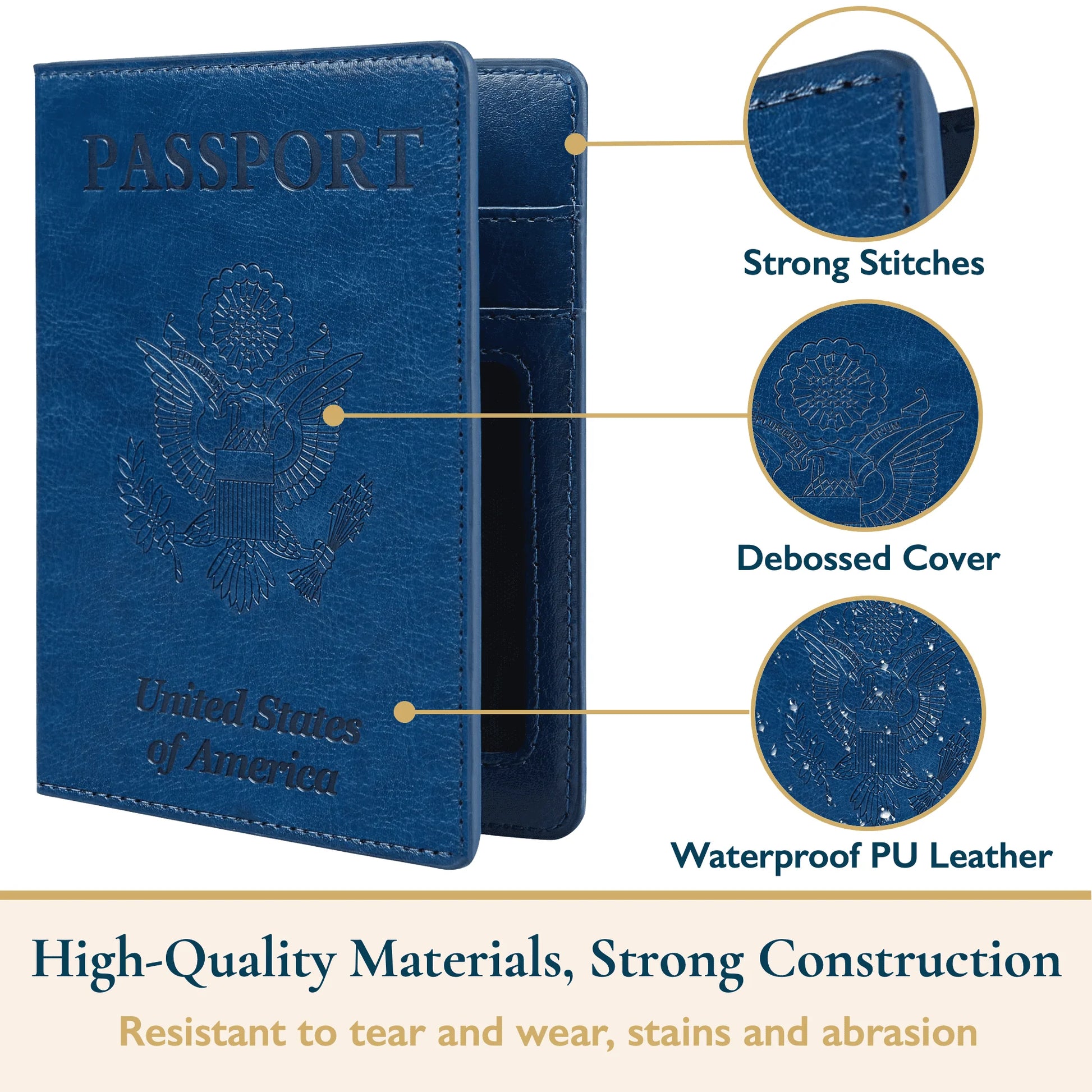 ComfiTime Passport Holder Slim Passport Wallet with Vaccine Card Holder and Credit Card Slots, 2 Bonus Travel Luggage Tags, Waterproof PU Leather Passport Cover/Case, Navy Blue