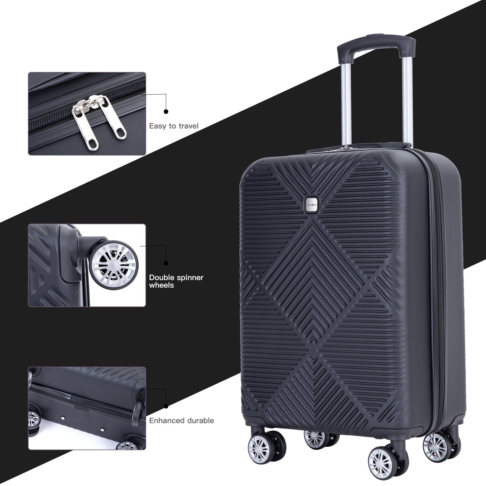 Tripcomp Luggage Sets 4 Piece Suitcase Set (14/20/24/28)Hardside Suitcase with Spinner Wheels Lightweight Carry on Luggage(Black)