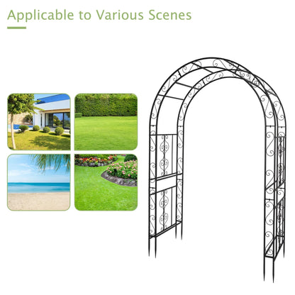 84" Tall Double Layer Iron Garden Arch Trellis, Black, Powder Coated Rustproof Plant Support for Climbing Roses, Vines and Flowers, Decorative Outdoor Wedding Arbor with Easy Ground Stakes
