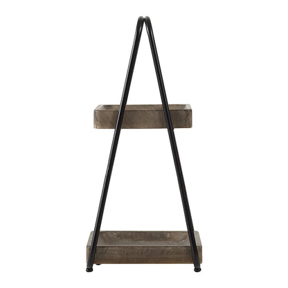 A& B Home 2 Tier Wood Decorative Tray with Metal Frame - Natural, Black Finish