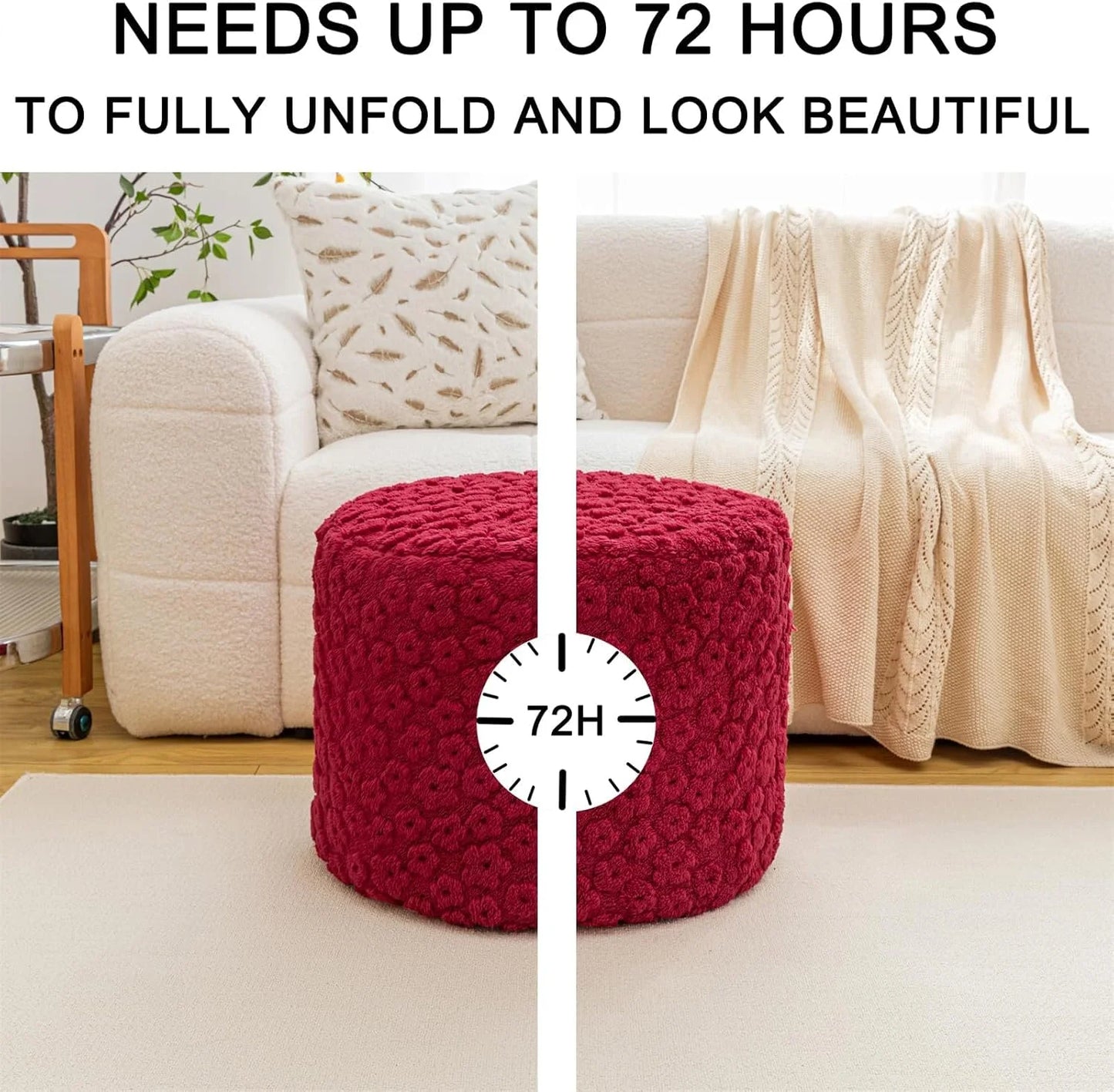 Ottoman Foot Rest Stuffed Round Boho Floor Poof Seating Armchair Ottoman Foot Stool Floor Cushion Bean Bag Pouf 18x18x14 Inch Burgundy