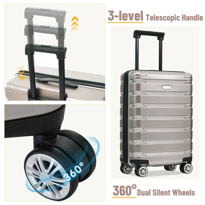 EUROCO 3 Piece Luggage Sets, ABS+PC Hardshell Suitcase with Spinner Wheels,Lightweight Durable Travel Suitcase Set for Men Women,Fog Gray