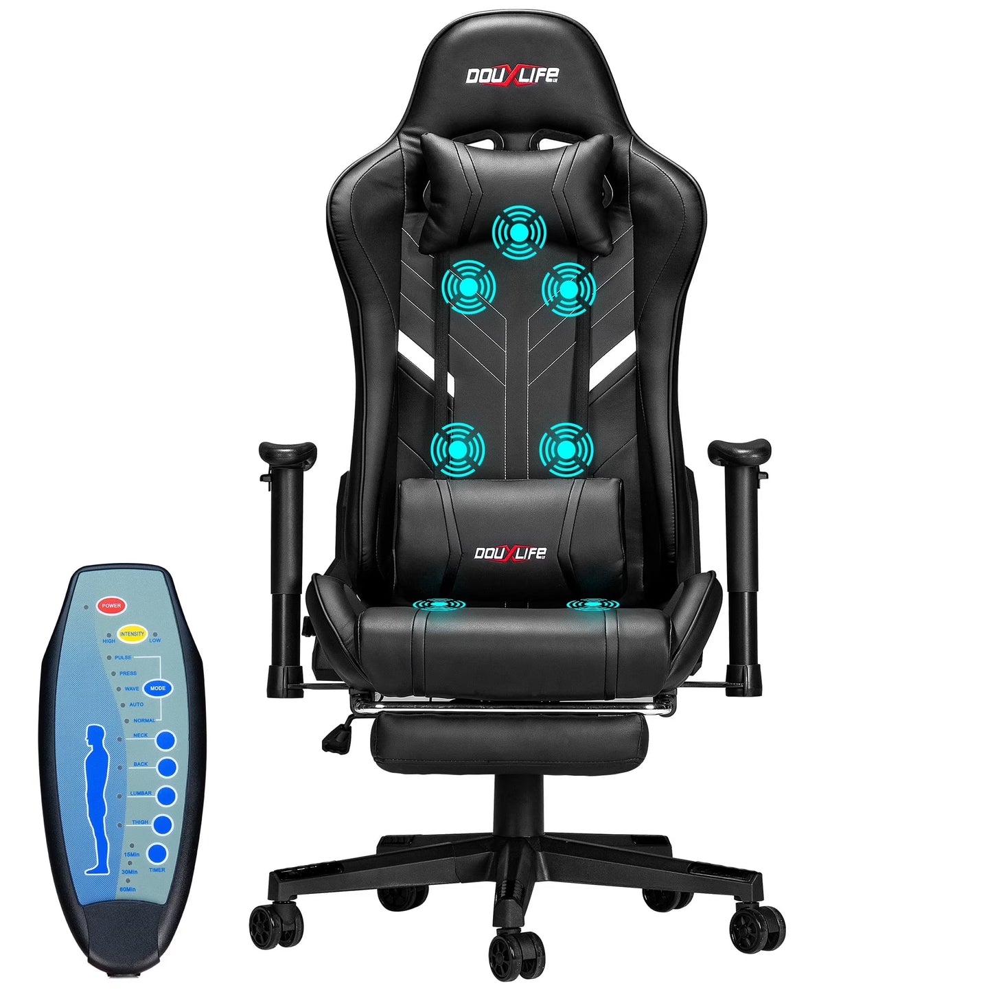 Douxlife 7-Point Massage Gaming Chair with Footrest, 175° Reclining, Ergonomic Racing High Back Home Office Computer Chair, Video Game Chair for Adults Kids