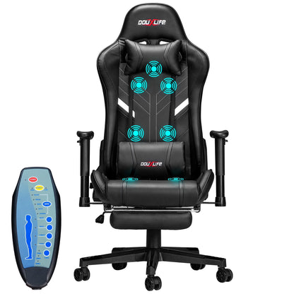 Douxlife 7-Point Massage Gaming Chair with Footrest, 175° Reclining, Ergonomic Racing High Back Home Office Computer Chair, Video Game Chair for Adults Kids