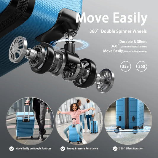 ALPULON 3 Piece Luggage Sets with TSA Locks, Hardside Suitcase Set with Spinner Wheels, 20in24in28in, Light Blue