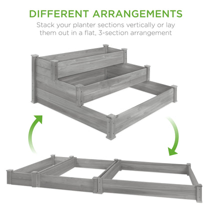 Best Choice Products 3-Tier Fir Wood Raised Garden Bed Planter for Plants, Vegetables, Outdoor Gardening - Gray