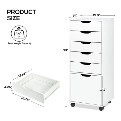 RichYa 5-Drawer Dresser with Caster Wheels, Chest of Drawers with Bottom Cabinet Storage,Storage Cabinet for Bedroom,Home Office (White)