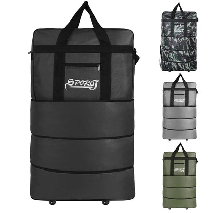 34in Expandable Suitcase Bag 3 Layer Foldable Rolling Luggage Wheeled Handbag Organizer Large for Home Storage Travel Business Moving, Black