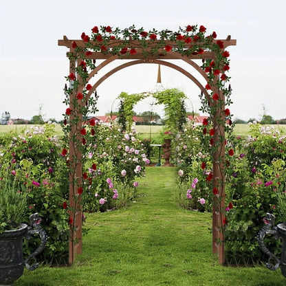 Dark Brown Decorative Garden Arch - Heavy-Duty Fir & Rustproof Iron for Climbing Plants, Roses - 84.6" Tall Outdoor Arch for Backyards, Garden Entries