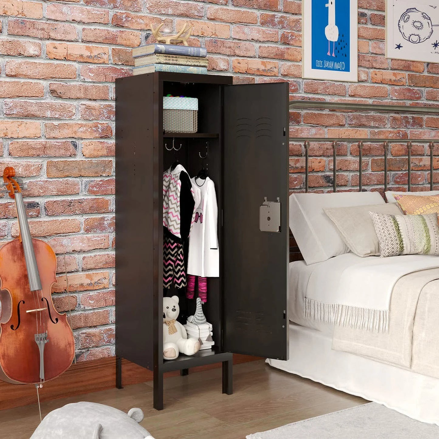 MIIIKO Metal Storage Locker, Industrial Storage Cabinet with Doors and Shelves, Stylish and Sturdy 6 Compartment with Lockable Doors, for Home Office, Club and Bar