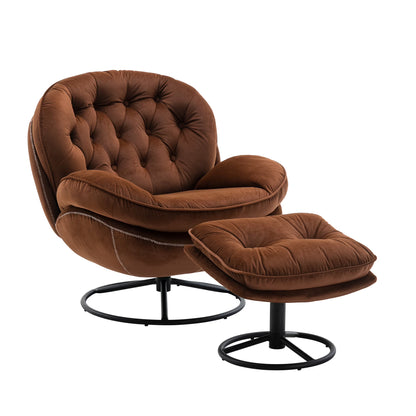 Swivel Accent Chair with Ottoman, Velvet Accent chair with Footrest, Mid-Century Modern Lounge Chair and Ottoman Set, Reading Chair for Living Room, Bedroom, Reading Room, Home Office, Blue