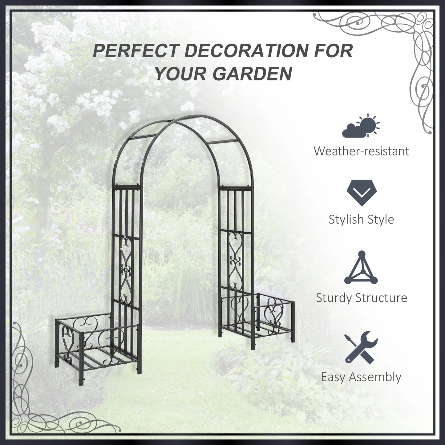 Outsunny Garden Arbor & Wedding Arch with Planters & Heart Motifs