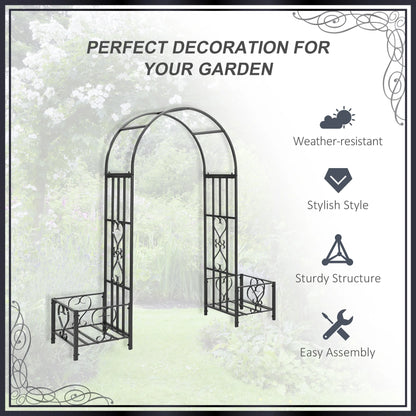 Outsunny Garden Arbor & Wedding Arch with Planters & Heart Motifs