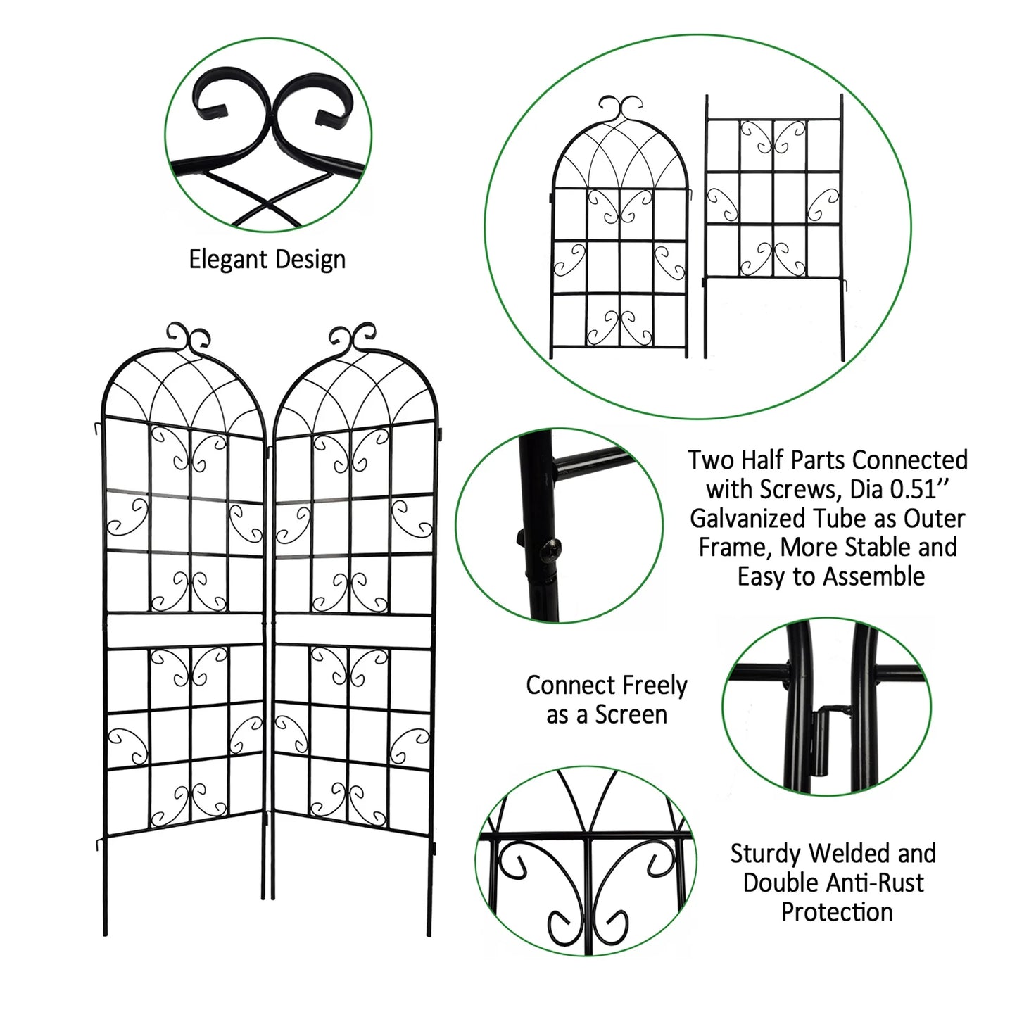 Miniyam 4 Pack Garden Trellis for Climbing Plants, 86.7" X 19.7" Rustproof Sturdy Black Iron Trellis for Potted Plants