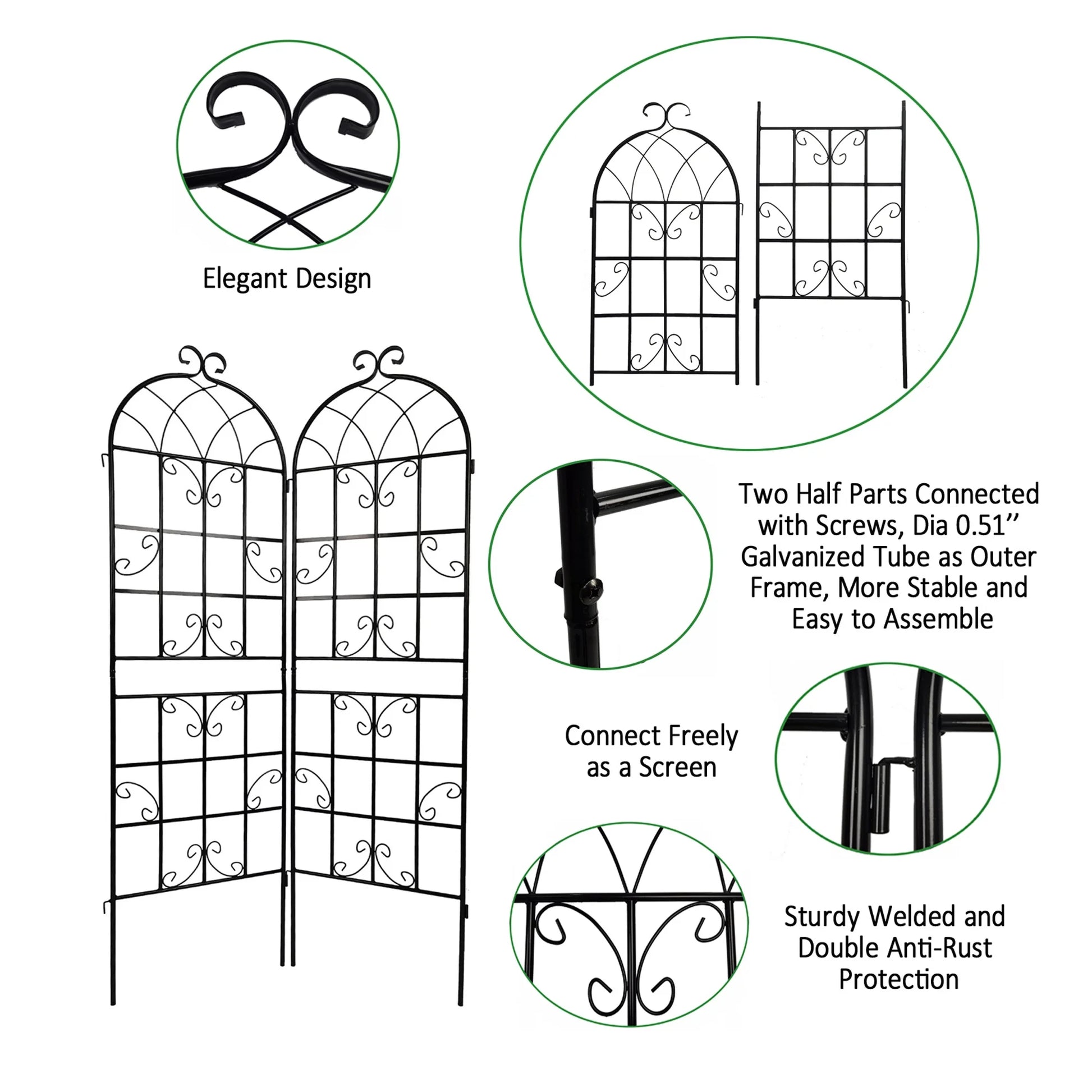 Miniyam 4 Pack Garden Trellis for Climbing Plants, 86.7" X 19.7" Rustproof Sturdy Black Iron Trellis for Potted Plants