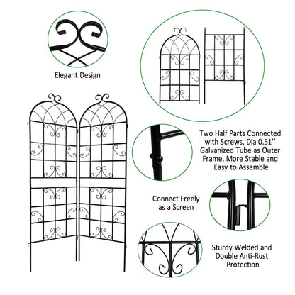 Miniyam 4 Pack Garden Trellis for Climbing Plants, 86.7" X 19.7" Rustproof Sturdy Black Iron Trellis for Potted Plants