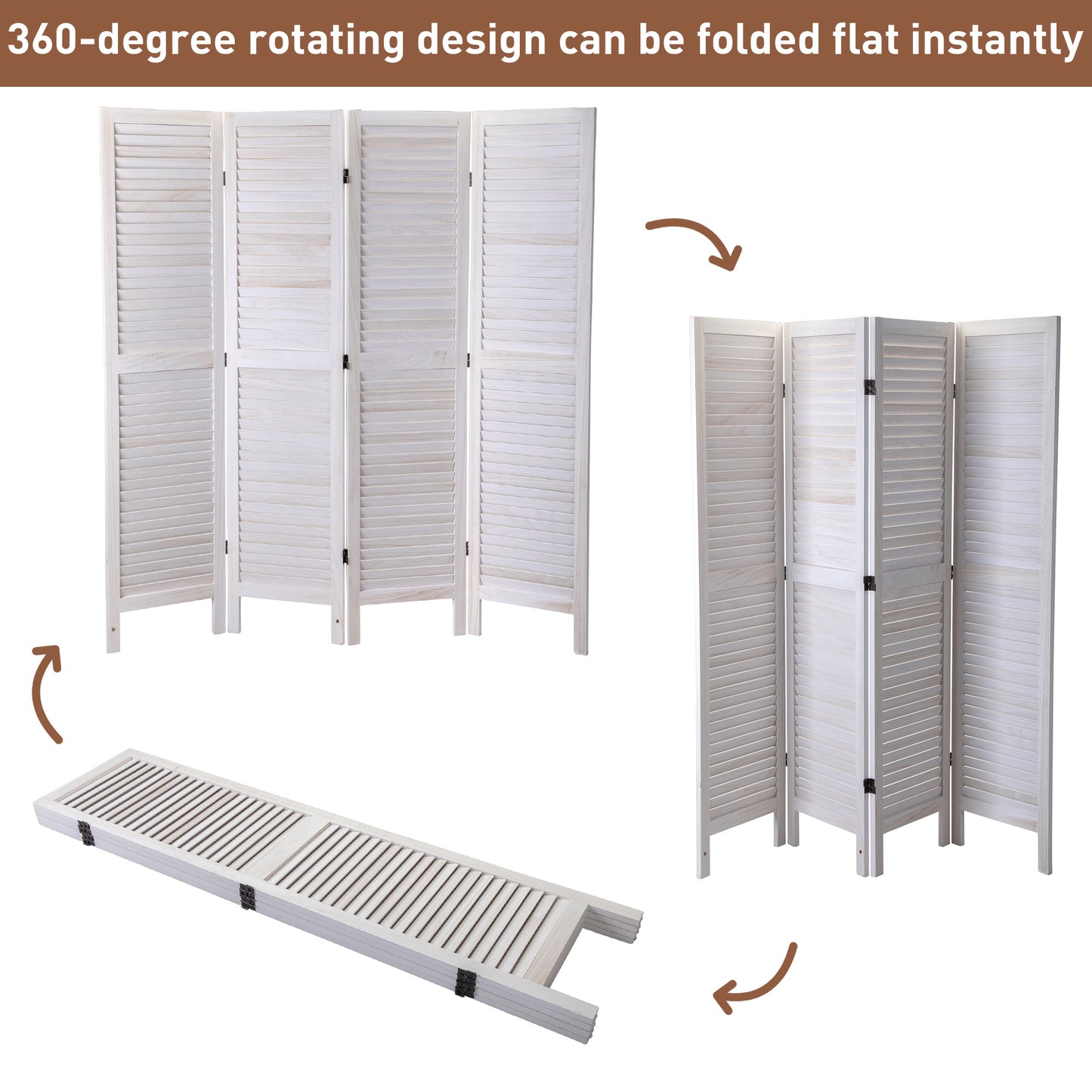 Jaxpety 4 Panel Room Divider Folding Privacy Screen Louvered Partial Partition, Aged White
