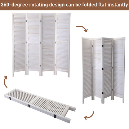 Jaxpety 4 Panel Room Divider Folding Privacy Screen Louvered Partial Partition, Aged White