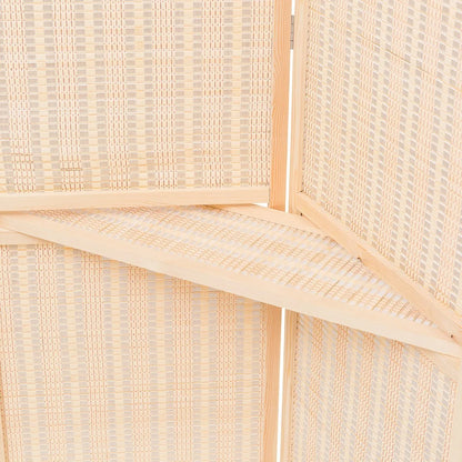 THY COLLECTIBLES Freestanding Wood Frame Woven Bamboo 4 Panels Hinged Privacy Panel Screen Partition Wall With 2 Display Shelves Holding Room Divider With Shelves-Bamboo (Brown)