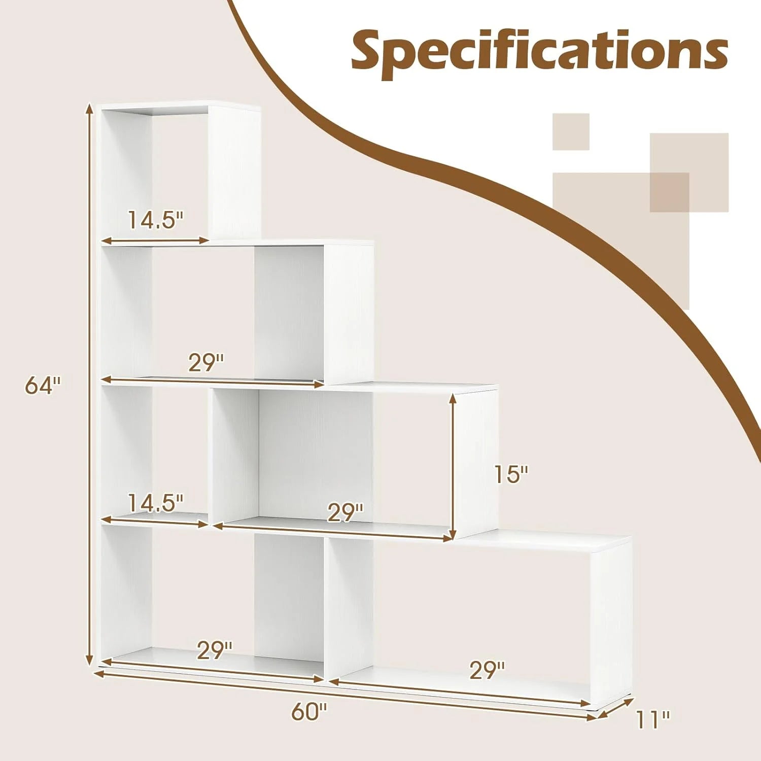 JTYUB 4-Tier Stepped Bookshelf, Freestanding 6 Cubes Ladder Bookcase with Anti-Tipping Kits, 64" Tall Modern Wooden Storage Display Rack for Home Office Living Room Study ,1 PCS,Natural