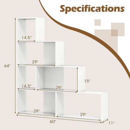 JTYUB 4-Tier Stepped Bookshelf, Freestanding 6 Cubes Ladder Bookcase with Anti-Tipping Kits, 64" Tall Modern Wooden Storage Display Rack for Home Office Living Room Study ,1 PCS,Natural