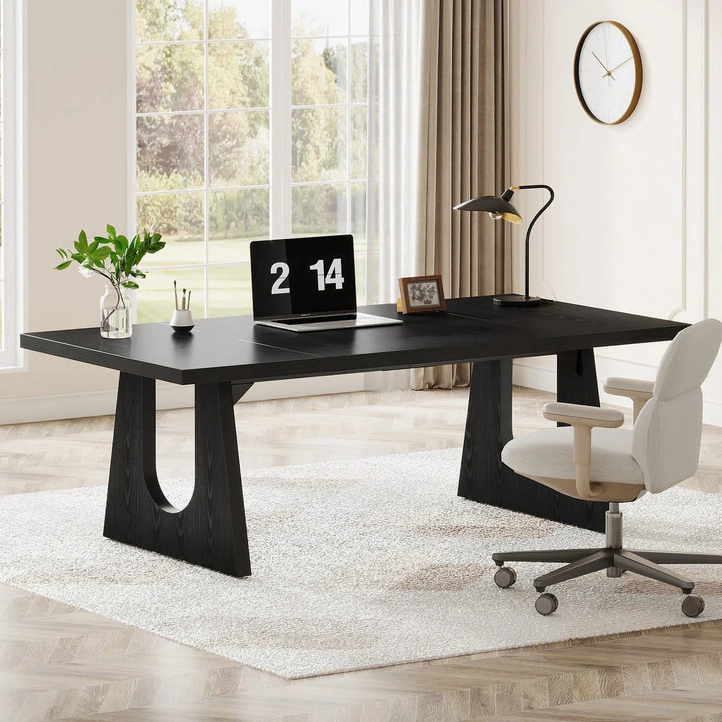 Tribesigns 70.9-Inch Executive Desk, Computer Office Desk, Modern Simple Desk with Large Desktop, Writing Desk Workstation Business Furniture for Home Office, Study, Metal Frame, Oak and Black