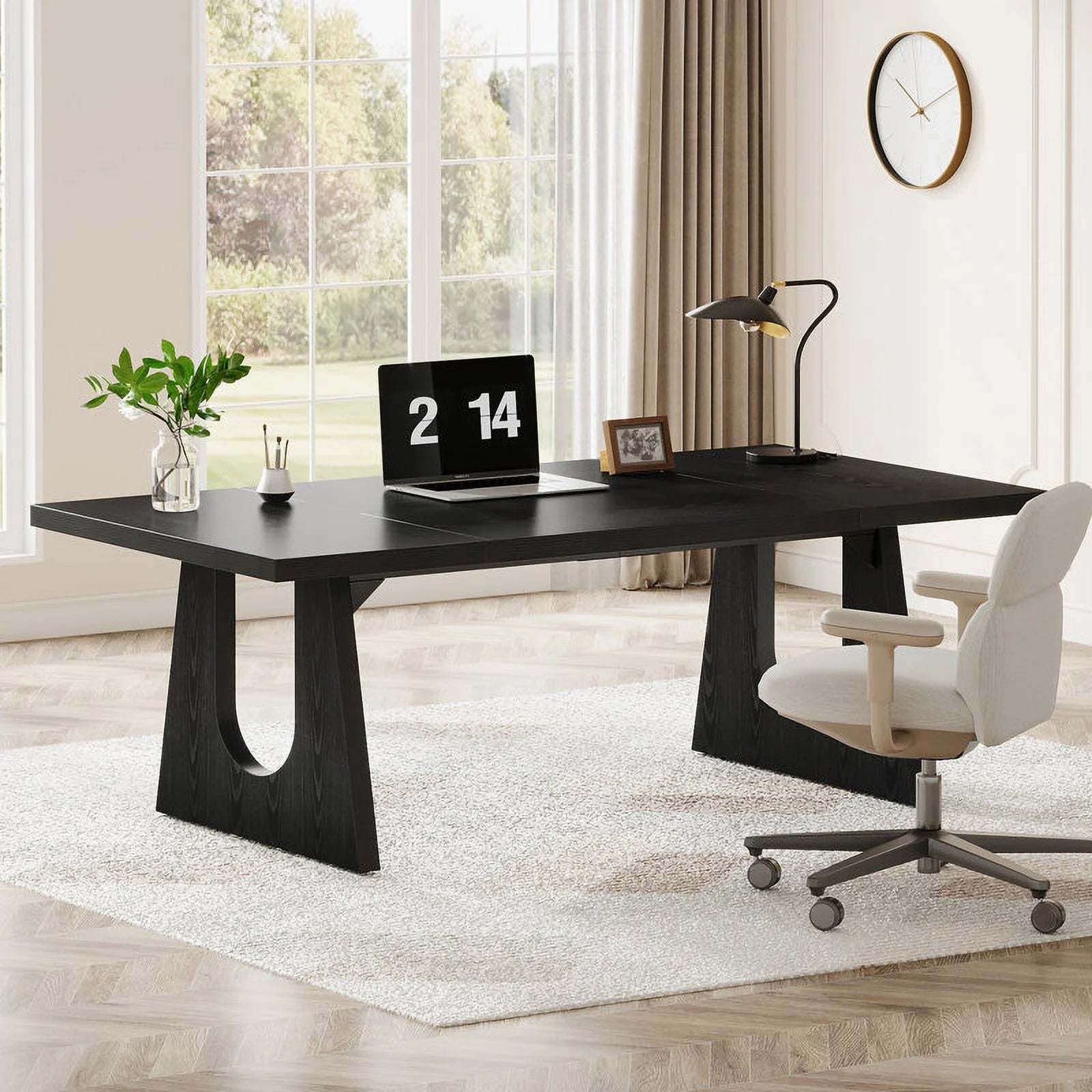 Tribesigns 70.9-Inch Executive Desk, Computer Office Desk, Modern Simple Desk with Large Desktop, Writing Desk Workstation Business Furniture for Home Office, Study, Metal Frame, Oak and Black