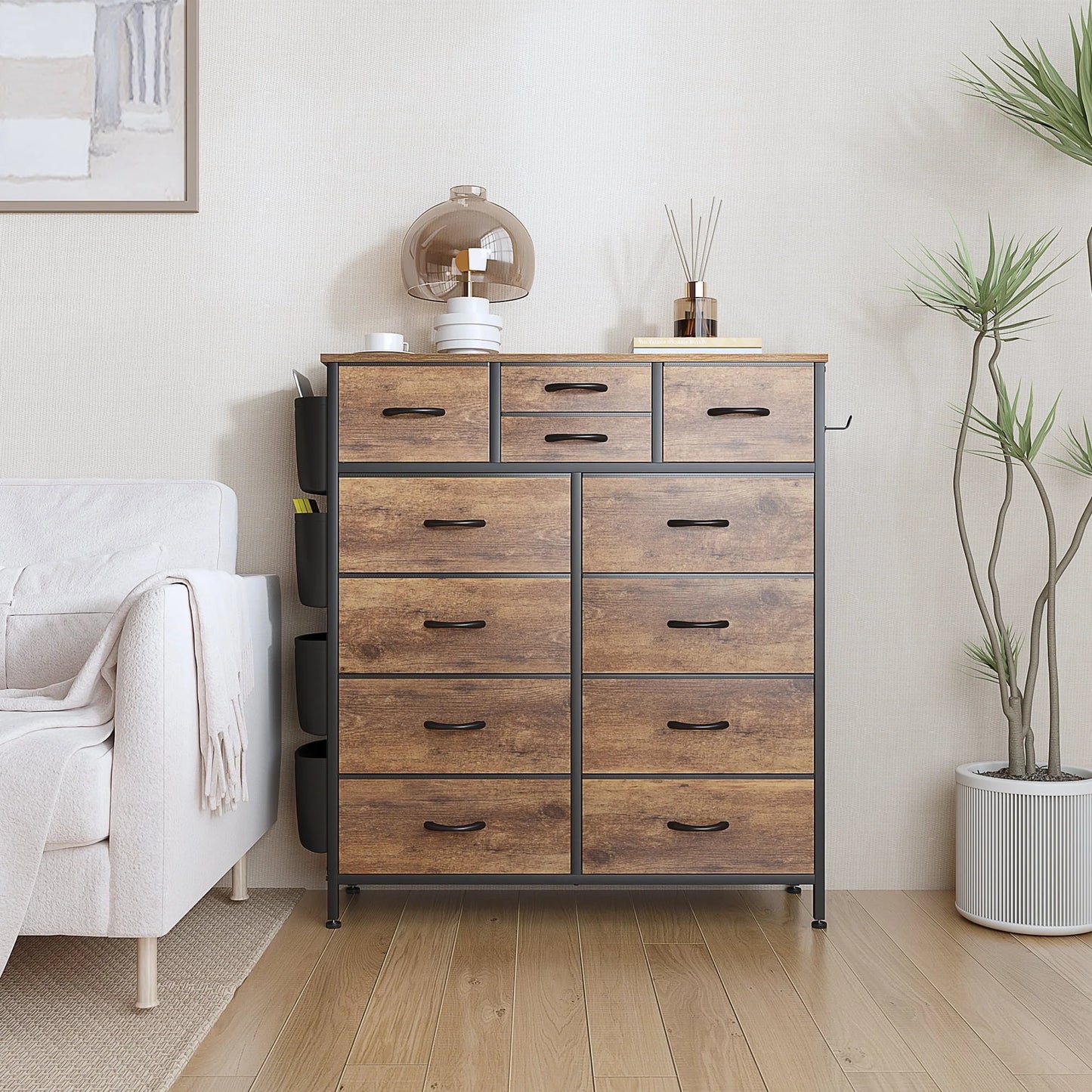 GIKPAL Dressers for Bedroom, Chest of Drawers Dresser Tall Dresser with 12 Drawers Fabric Dressers for Closet Living Room Hallway Nursery, Brown