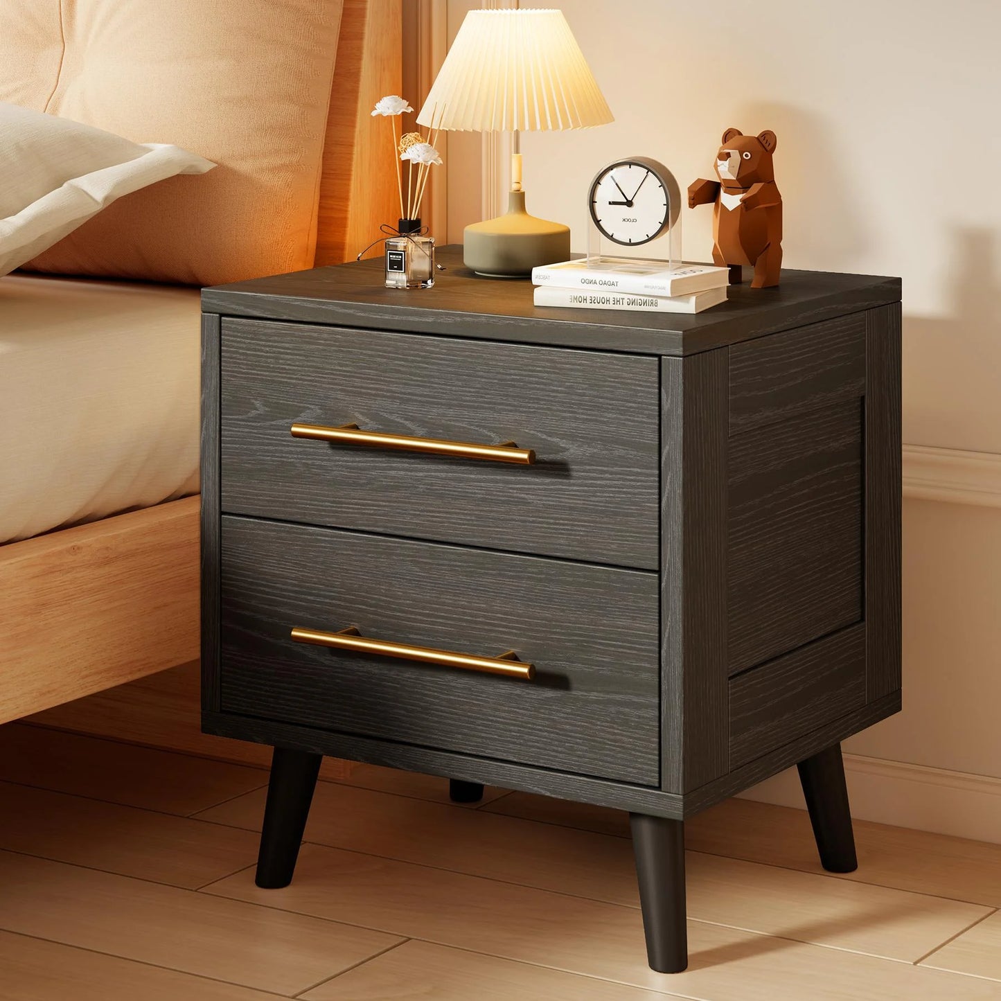 Bedroom Furniture Set - Includes Queen Bed Frame, Nightstands Set of 2, 5-Drawer Dresser & Double Wide 6-Drawer Dresser - Modern Storage Solution for Stylish Home Decor, Black