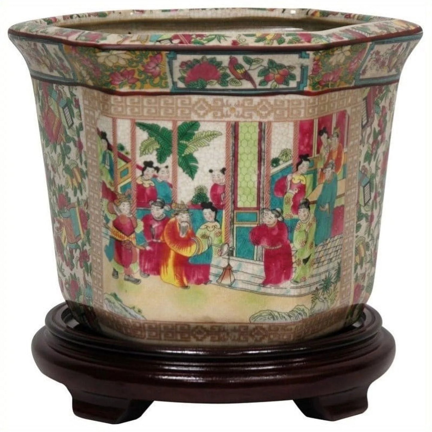 Oriental Furniture 10" Rose Medallion Porcelain Flower Pot, oriental style, living room item, decorative piece