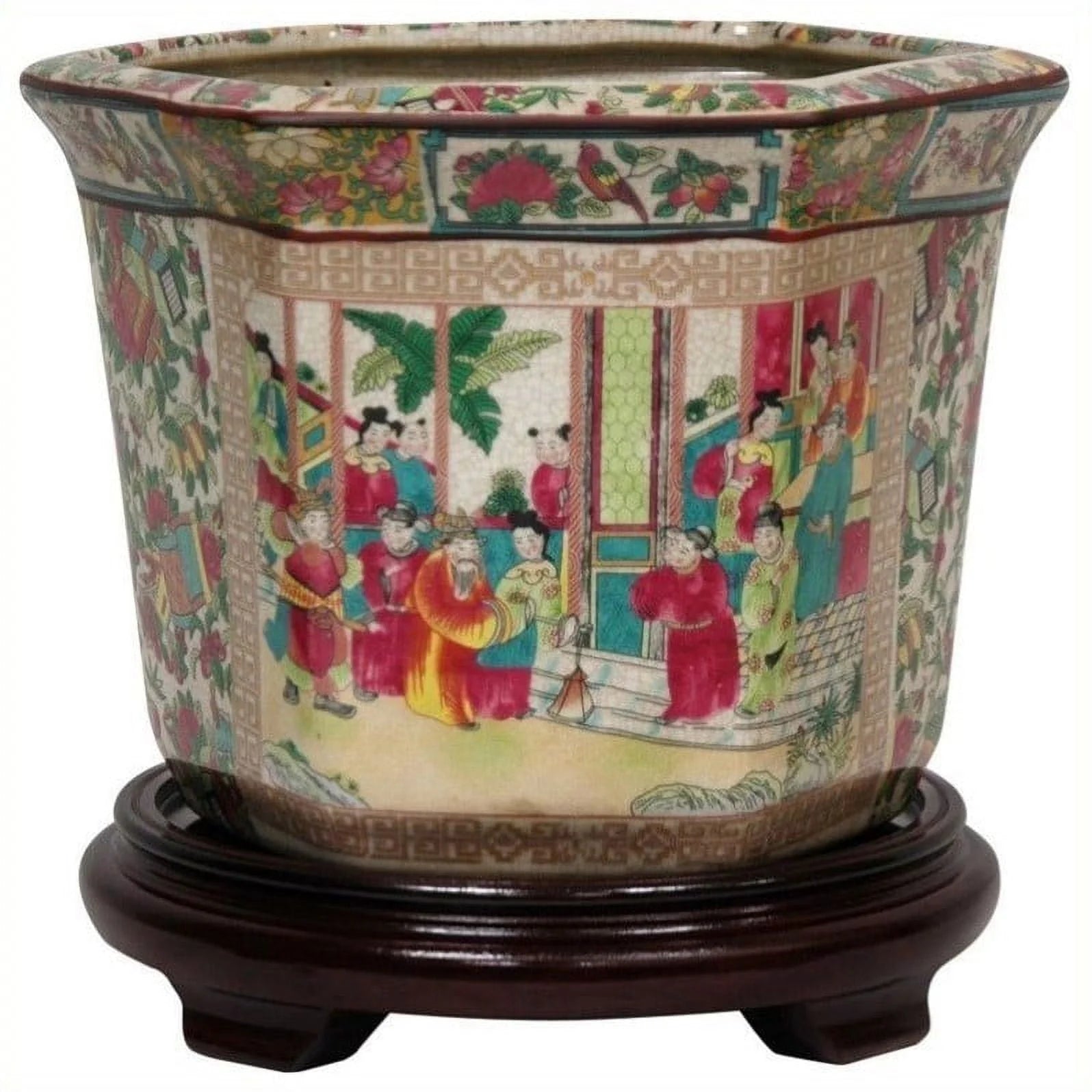 Oriental Furniture 10" Rose Medallion Porcelain Flower Pot, oriental style, living room item, decorative piece
