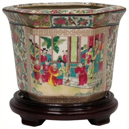 Oriental Furniture 10" Rose Medallion Porcelain Flower Pot, oriental style, living room item, decorative piece