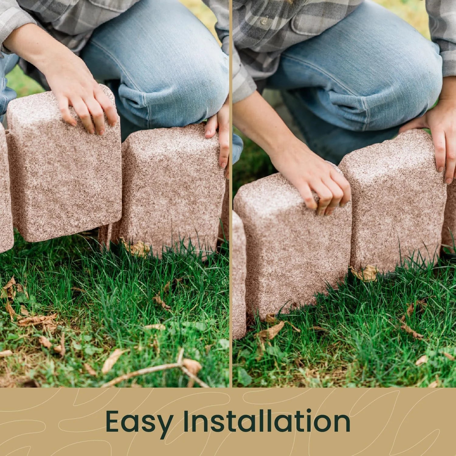 Beuta Landscape Edging | Garden Edging Border | Faux Stone Block XL for Lawn Edging, Flower Beds & Yard Edging - 1 Pack | Each Section Has 6 Blocks 48" L x 4" W x 9.5" H | 3 Spikes | Sandstone
