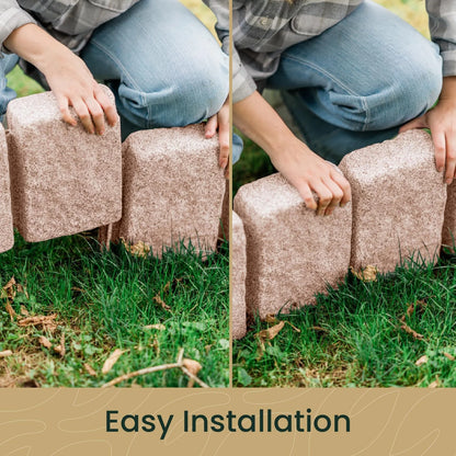 Beuta Landscape Edging | Garden Edging Border | Faux Stone Block XL for Lawn Edging, Flower Beds & Yard Edging - 1 Pack | Each Section Has 6 Blocks 48" L x 4" W x 9.5" H | 3 Spikes | Sandstone