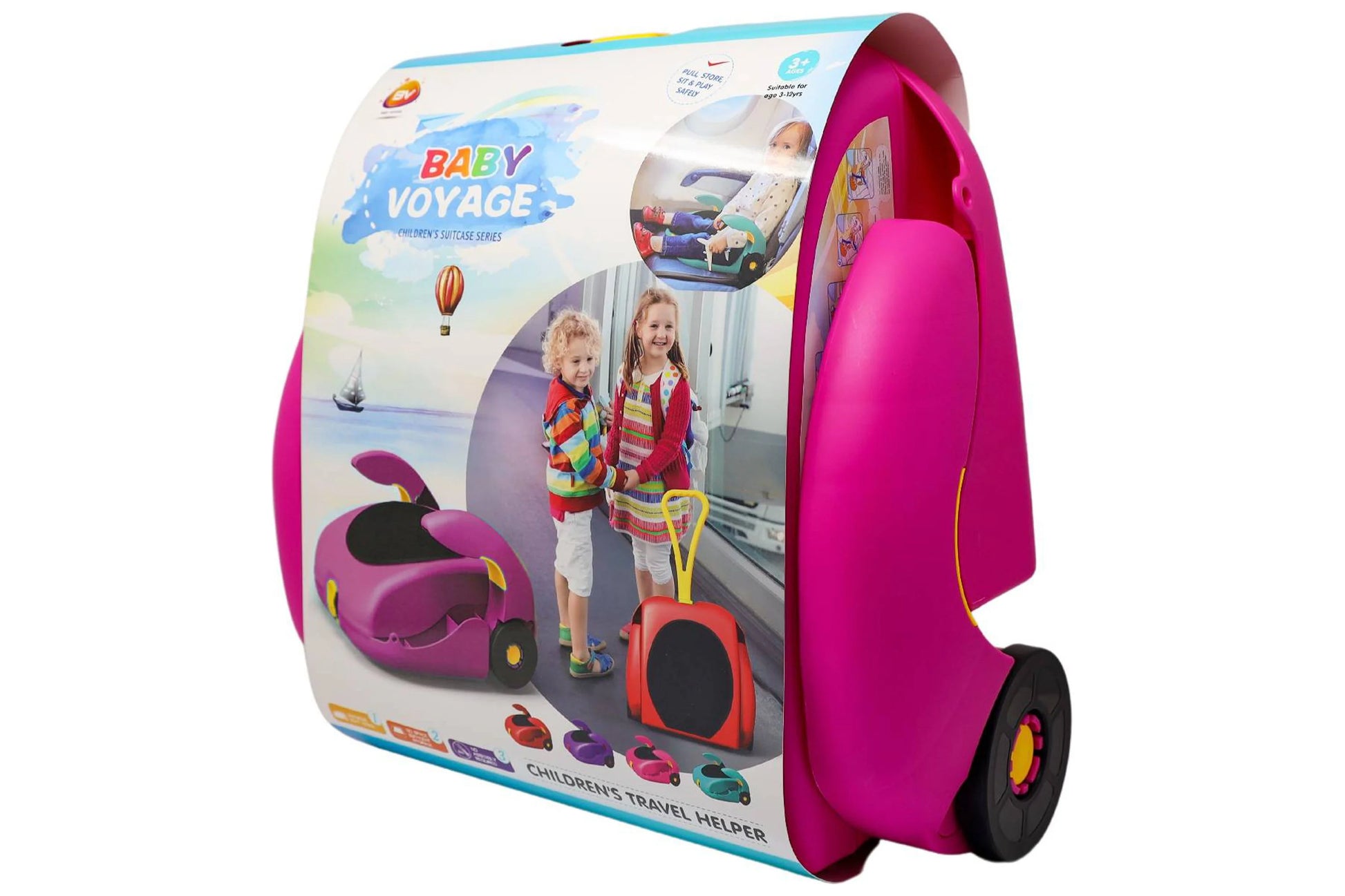 BABY VOYAGE Pull Along Luggage Case and Convertible Seat in One for Kids Going Places ( Pink )