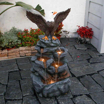Bald Eagle Statue Outdoor Fountain Tiered Cascading Rock Water Feature for Garden Patio Backyard Porch Deck 38.58" Tall Outdoor Waterfall Sculpture Elegant Garden Decor