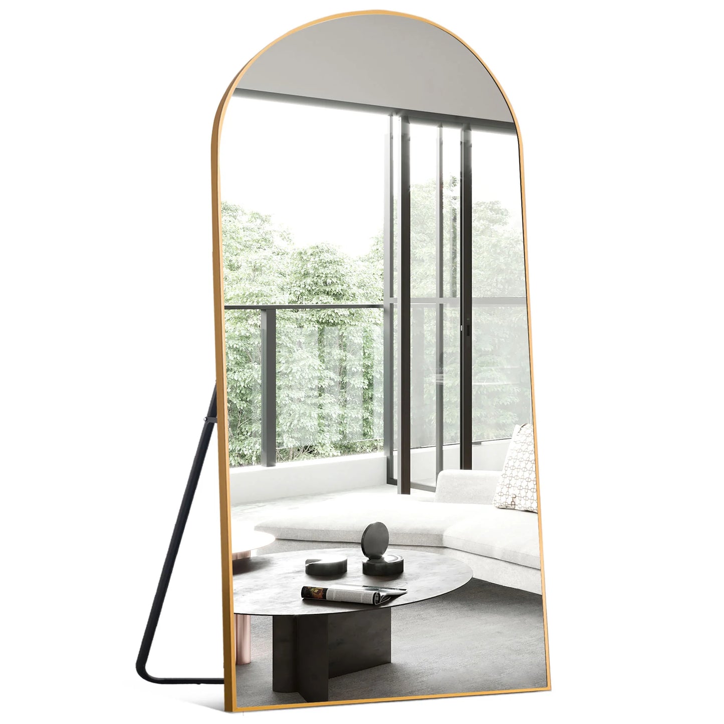 MAYEERTY 71"x32" Modern Aluminum Alloy Arch Full Length Floor Mirror Full Oversize Mirror,Black