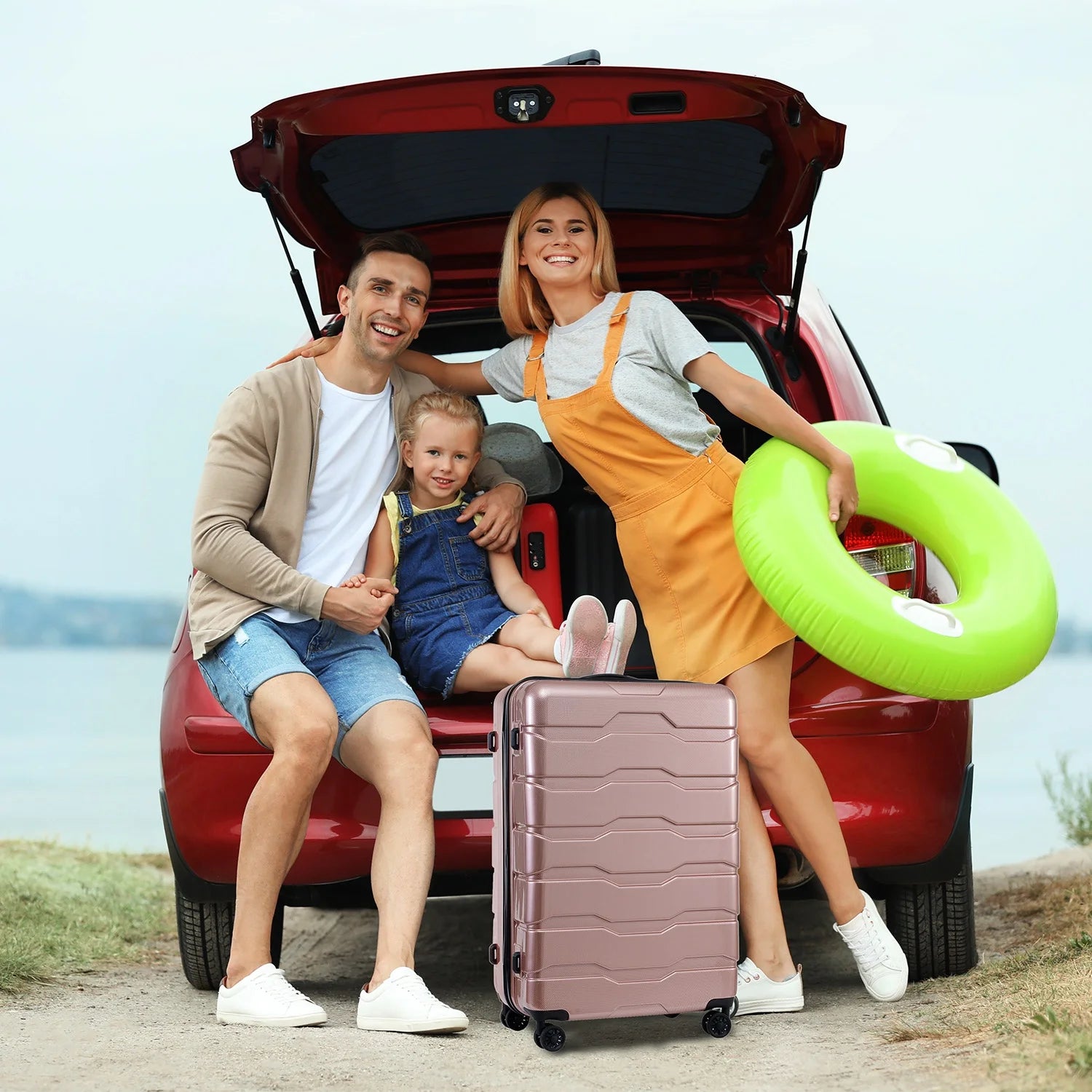 3-Piece Hardside Luggage Sets, Lightweight Spinner Suitcase with Wheels TSA Lock, Airline Approved Carry-On Suitcase and Luggage Set(20°+24°+28°), Durable ABS Material, Rose Gold