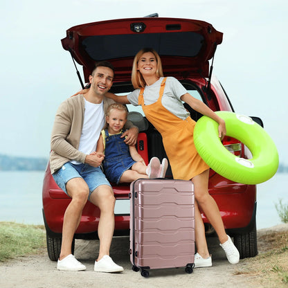 3-Piece Hardside Luggage Sets, Lightweight Spinner Suitcase with Wheels TSA Lock, Airline Approved Carry-On Suitcase and Luggage Set(20°+24°+28°), Durable ABS Material, Rose Gold