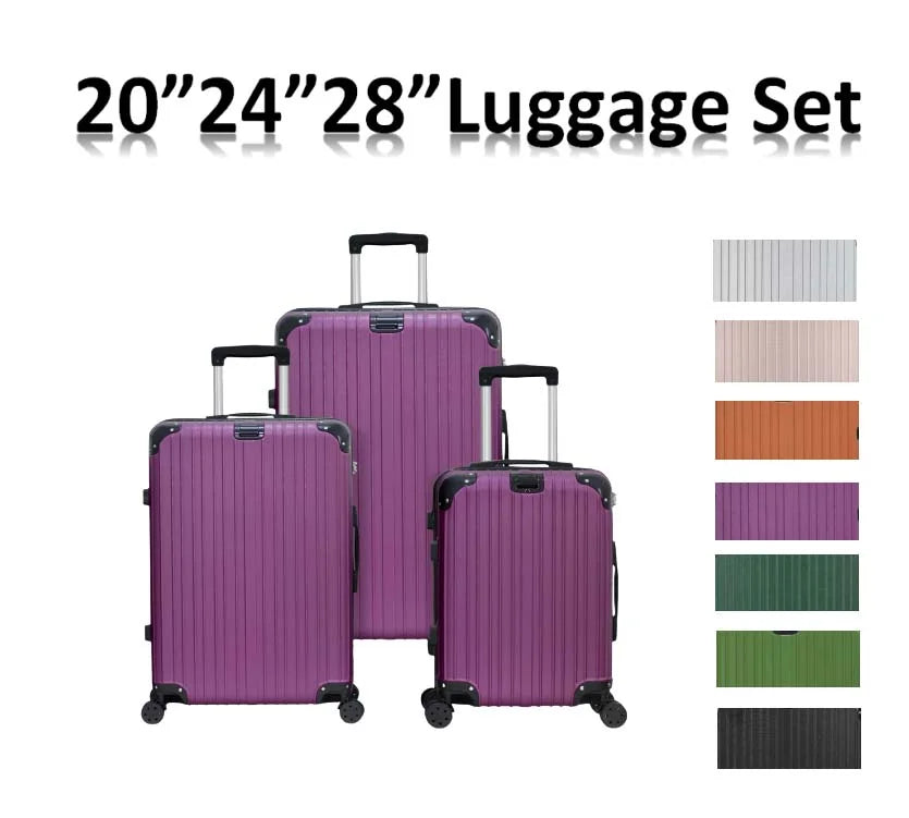 Line Embossed Hard Leather Luggage Set, Three-Piece Suitcase Set, Customs Lock, Black