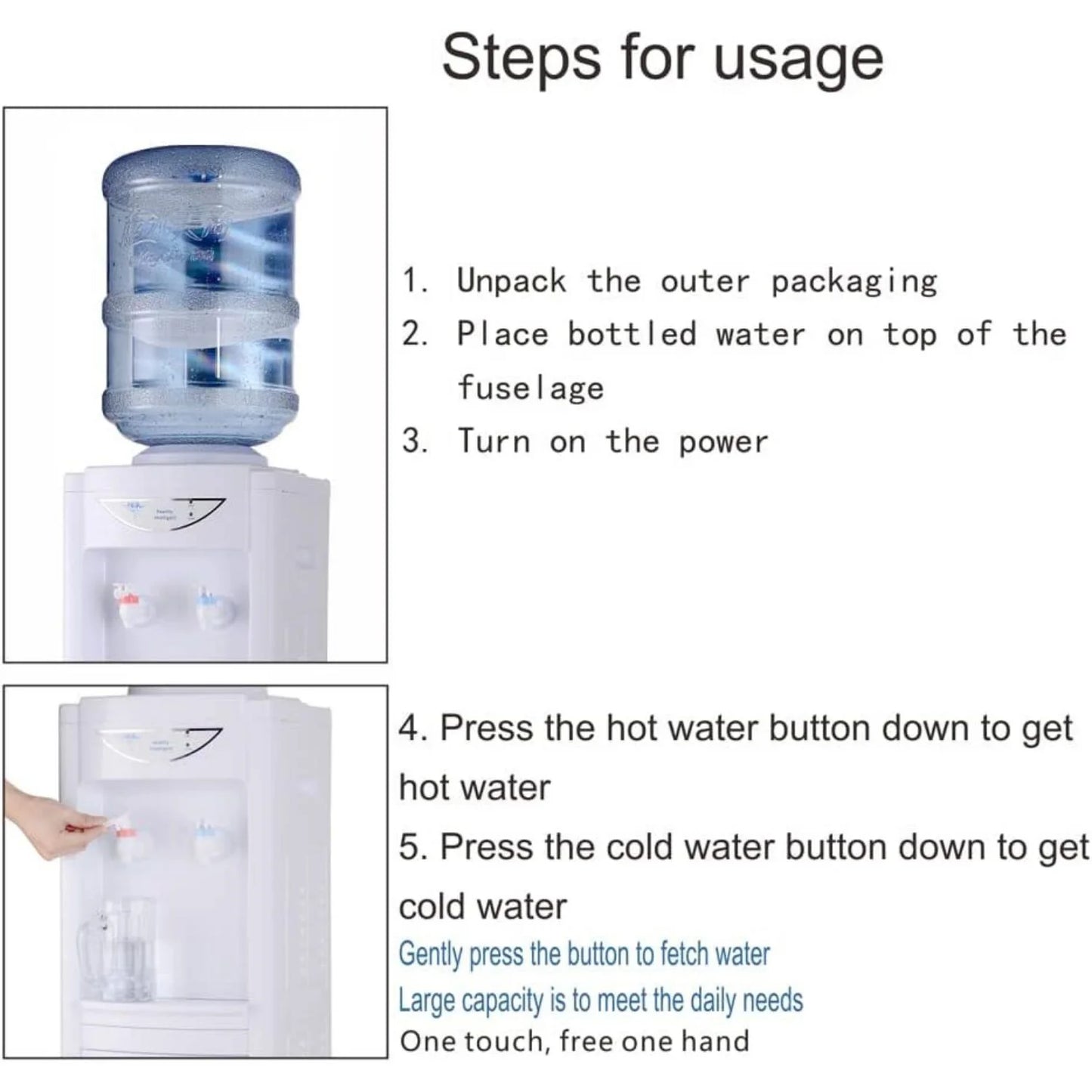 Top Loading Water Cooler Dispenser, Hot & Cold Water Cooler 5 Gallon with Children Safety Lock Storage Cabinet for Home Office Indoor Use