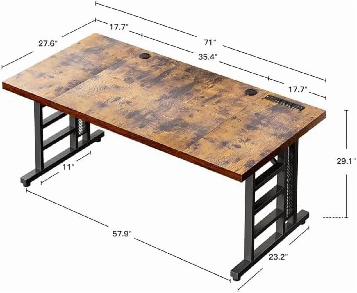 Coleshome 71 Inch Executive Desk with USB Ports, Large Computer Desk with Extra Thick, Long Mordern Office Desk, Workstation Business Furniture for Home Office, Vintage