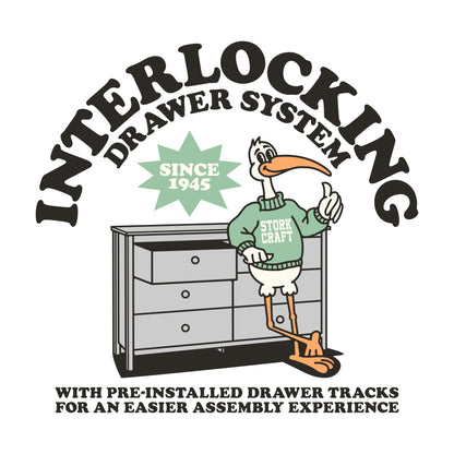 Storkcraft Modern 6 Drawer Nursery Dresser, White with Vintage Driftwood