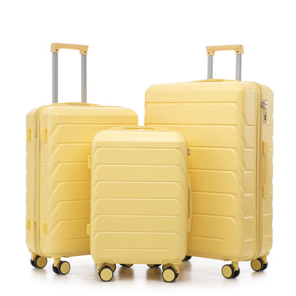 PAPROOS 3 Piece Luggage Set, ABS Carry-on Luggage Set with Spinner Wheels and TSA Lock, Lightweight Hardside Luggage, 20/24/28 Inch Rolling Suitcase Set for Travel Business Trip, Beige