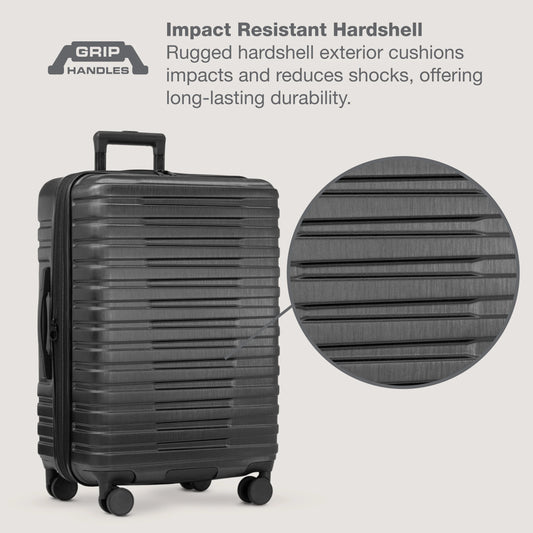 U.S. Traveler Boren Hardside Rugged Spinner Luggage, Black, 26" Checked Medium
